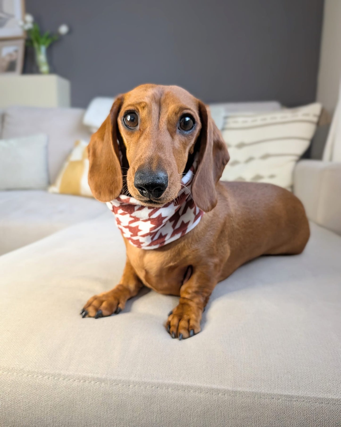 Burgundy White Houndstooth Fleece Snood